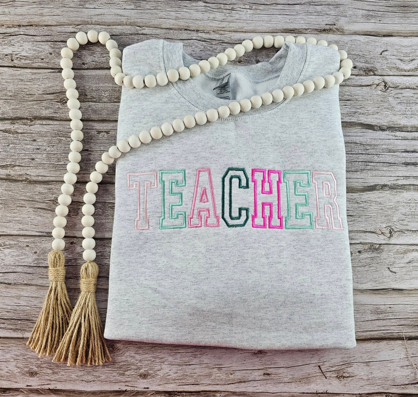 Large teacher embroidery sweatshirt