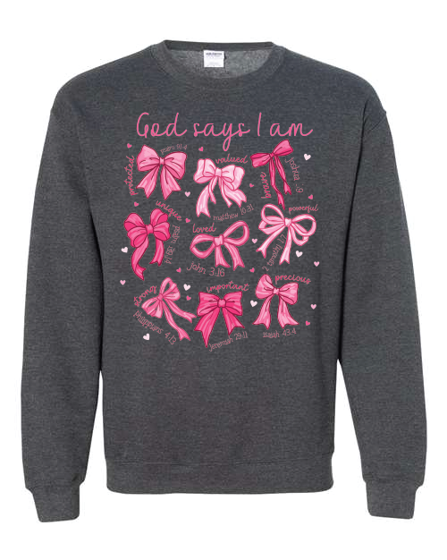 God Says I am Pink Bow- Dark Heather