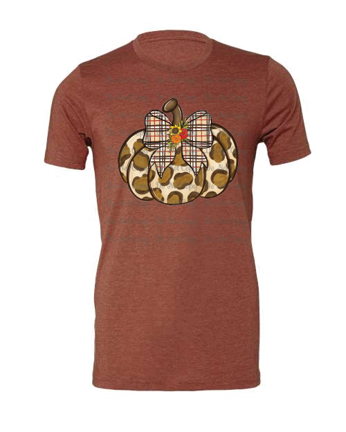 Fall- Leopard Pumpkin with Bow-Bella- Heather Clay- Shirt