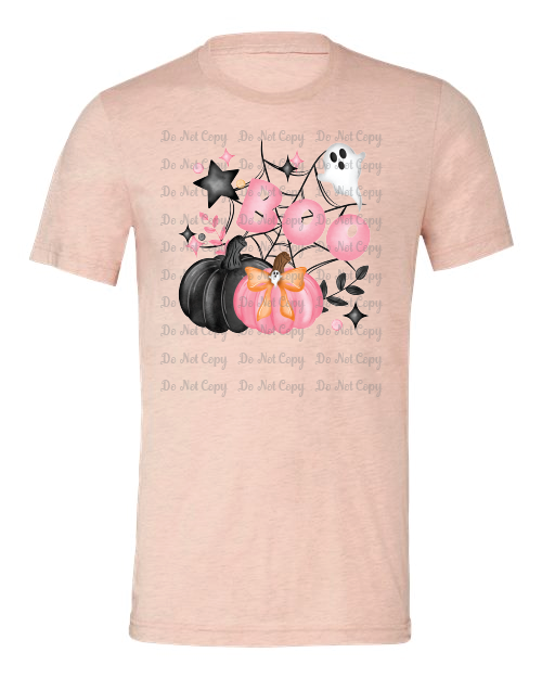 Fall- Pink and Black Halloween- Bella- Heather Prism Peach- Shirt