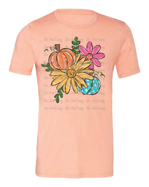 Fall- Pumpkin and Sunflower Collage- Bella- Heather Prism Sunset- Shirt