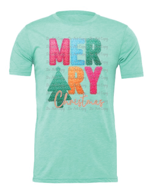 Christmas- Tinsel Merry Christmas- Bella- Heather Mint- Shirt