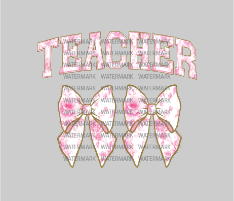 Pink Teacher Toile w/ Bows - Ready To Press DTF Transfer